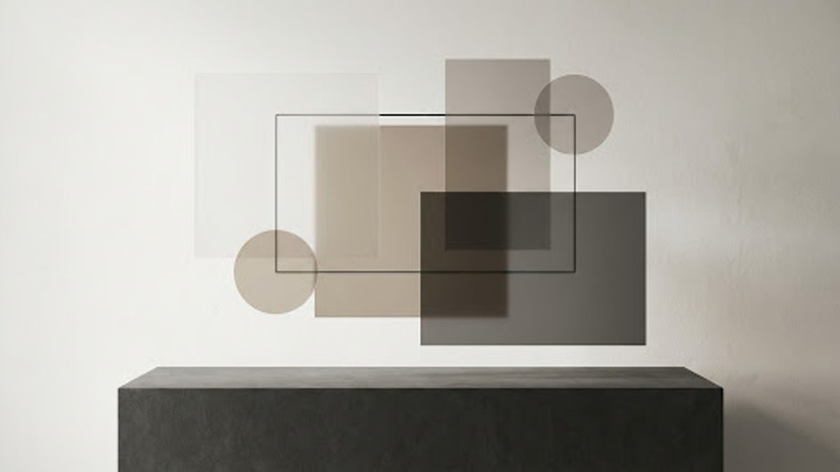 Abstract comparison featuring disconnected geometric paper shapes floating above a dark charcoal baseline.