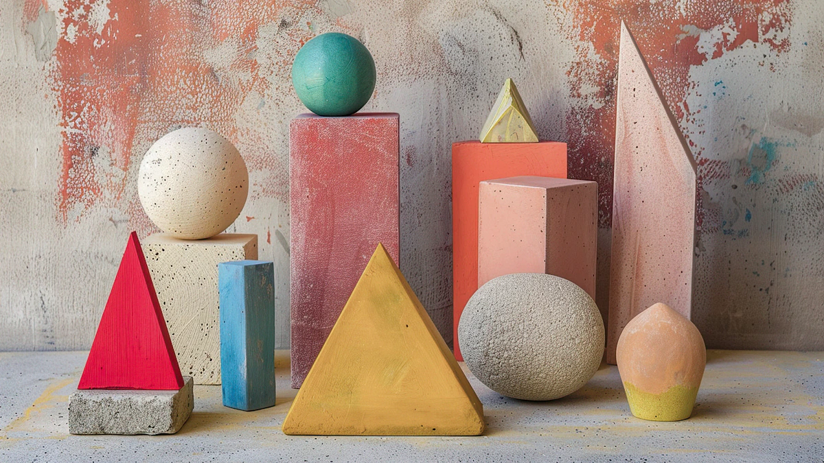 a group of different colored shapes and sizes