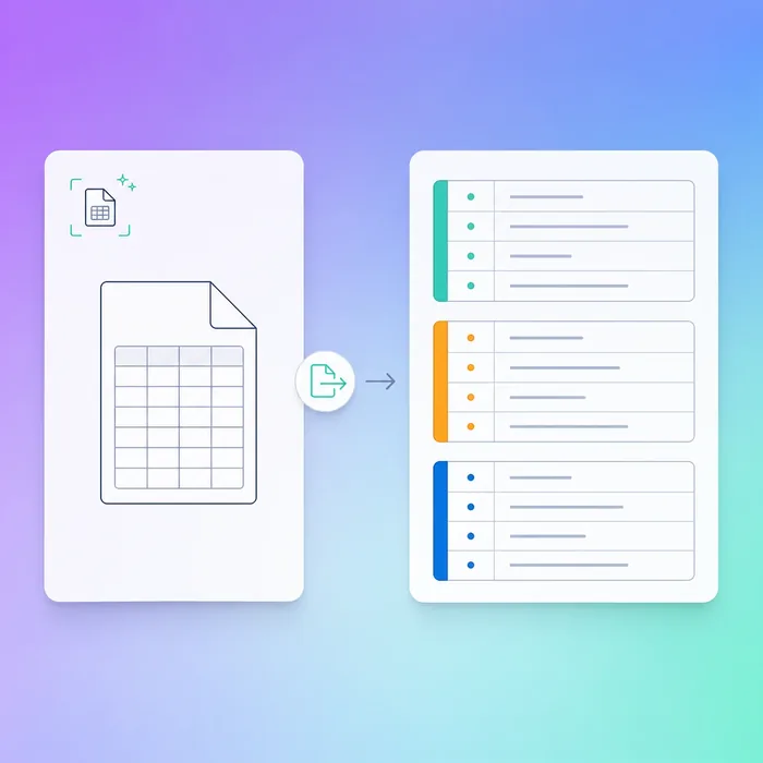 Spreadsheet import flowing into three colour-coded structured rate table cards