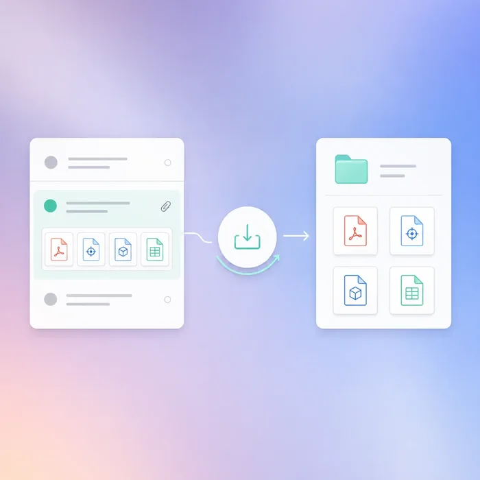 Workflow diagram showing email inbox to one-click RFQ project conversion